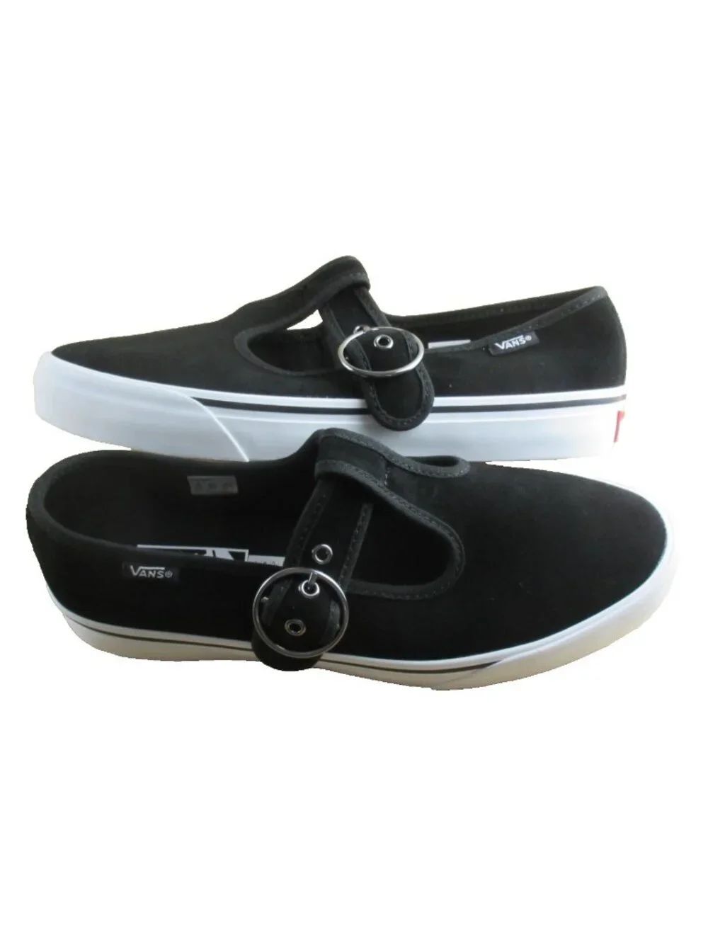 Vans Women's Lainey Mary Jane Suede Black White adjustable Sneakers Size 7.5